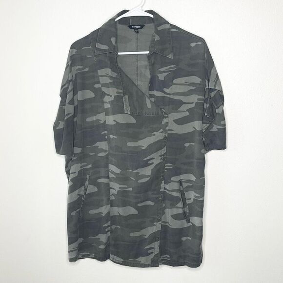 Express Camo scrunch sleeves side button tunic top - Women’s M - Picture 1 of 7